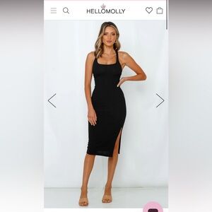 Hello Molly LISTEN TO MY VOICE MIDI DRESS BLACK XS